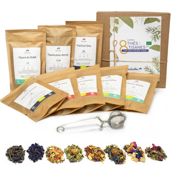 8 Thés et Tisanes Bio - Coffret cadeau dégustation